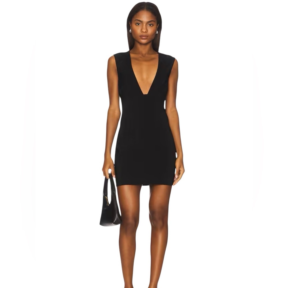 A’GACI Black Ribbed Bodycon Mini Dress. Size Medium.